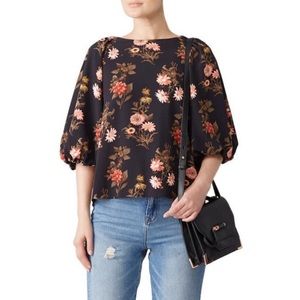 Bobeau Floral Top with Balloon Sleeve small